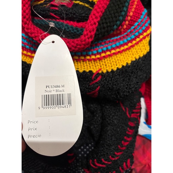 Boho Turtleneck‎ Sweater M Black Knit Pullover Geometric Colorful Design - Picture 8 of 12